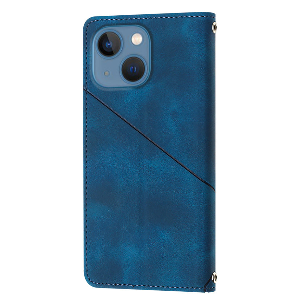 PT005 YB Imprinting Series-7 for iPhone 15 Plus PU Leather Cover Wallet Stand Phone Case with Shoulder Strap - Sapphire PT005 YB Imprinting Series-7 for iPhone 15 Plus PU Leather Cover Wallet Stand Phone Case with Shoulder Strap - Sapphire